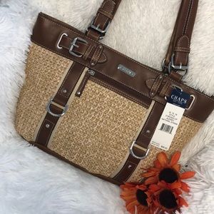 NWT RL Chaps Audrey Natural Straw Brown Purse